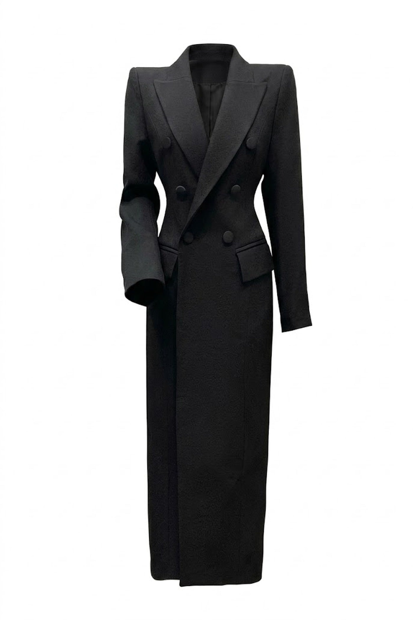 Constance Double-Breasted Long Tailored Coat - Black