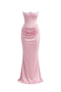 Isadora Strapless Corset Maxi Dress With Ruched Waist - Pink