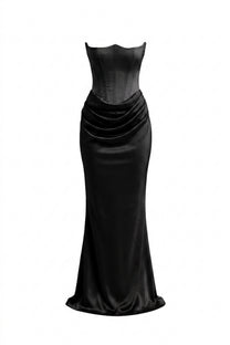 Isadora Strapless Corset Maxi Dress With Ruched Waist - Black