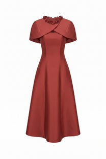 Théodore Fit-And-Flare Midi Dress With Cutout Neckline And Bow Detail - Red