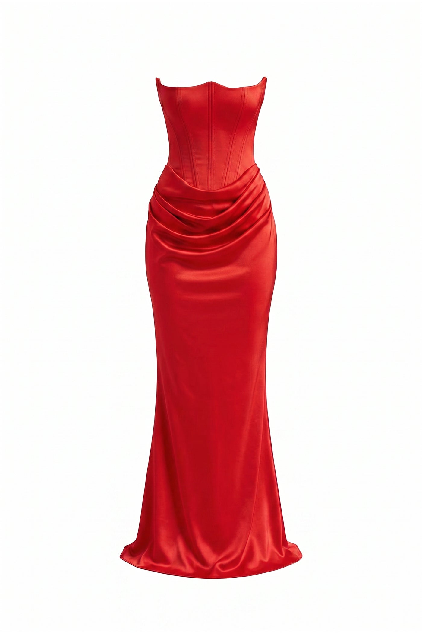 Isadora Strapless Corset Maxi Dress With Ruched Waist - Red
