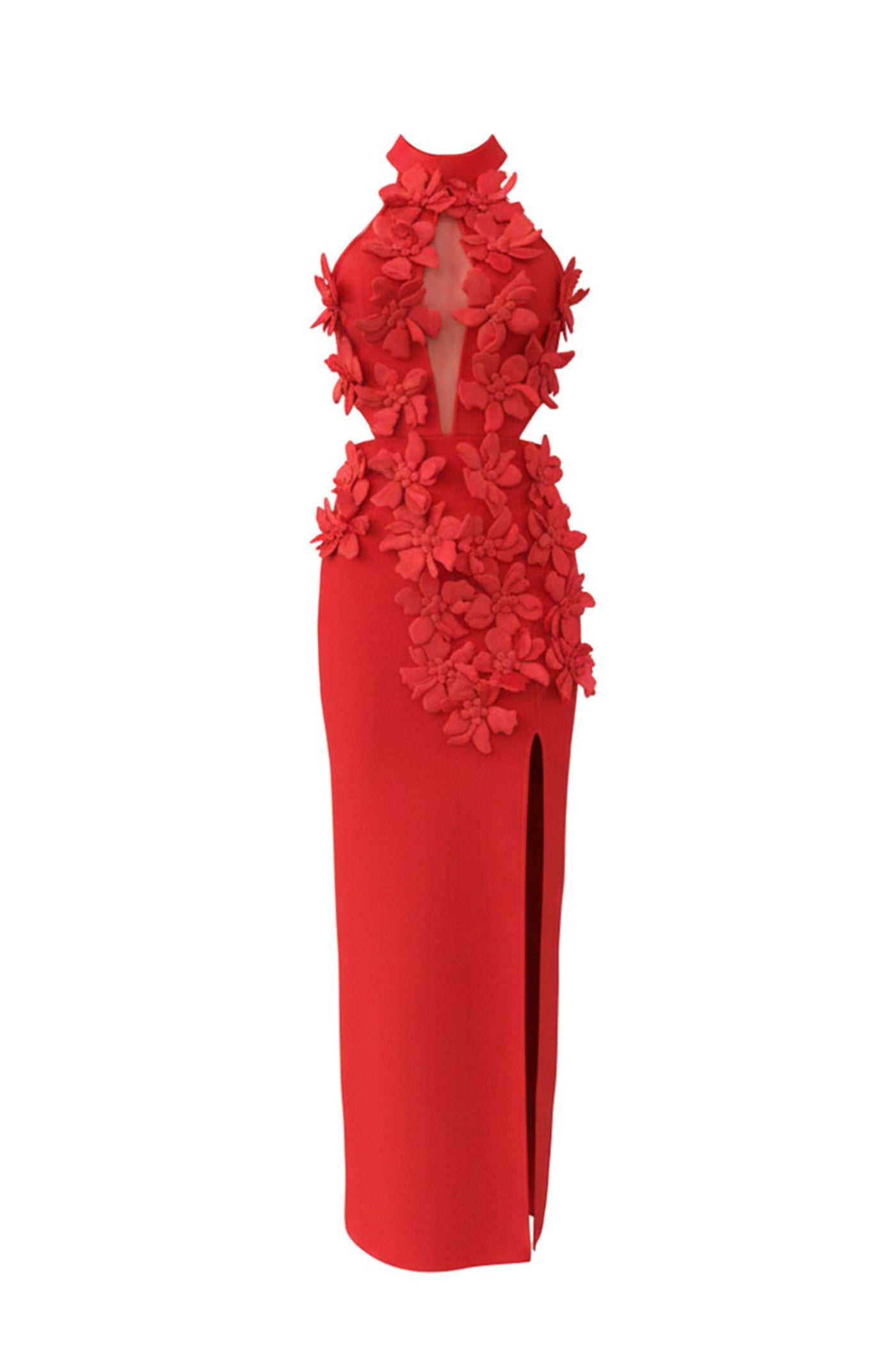 Priscille Halter Maxi Dress With 3D Floral Appliqué - Red