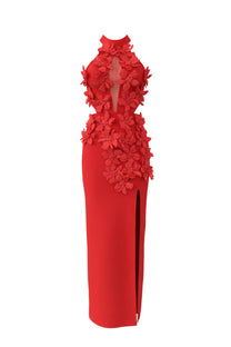 Priscille Halter Maxi Dress With 3D Floral Appliqué - Red