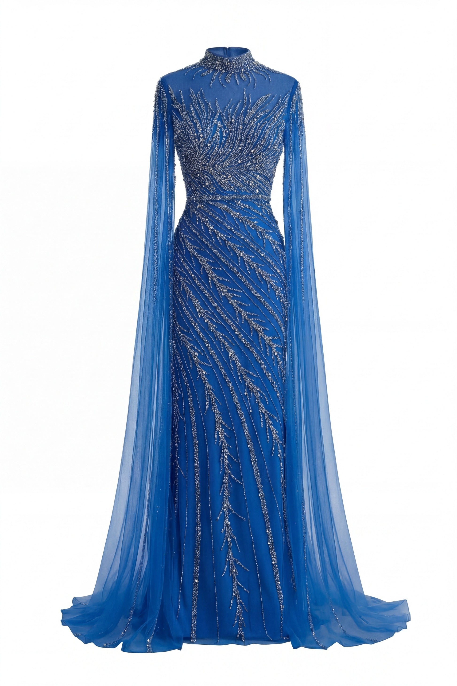 Lumière Embellished Long Sleeve Maxi Dress With Sheer Veil Sleeves - Blue