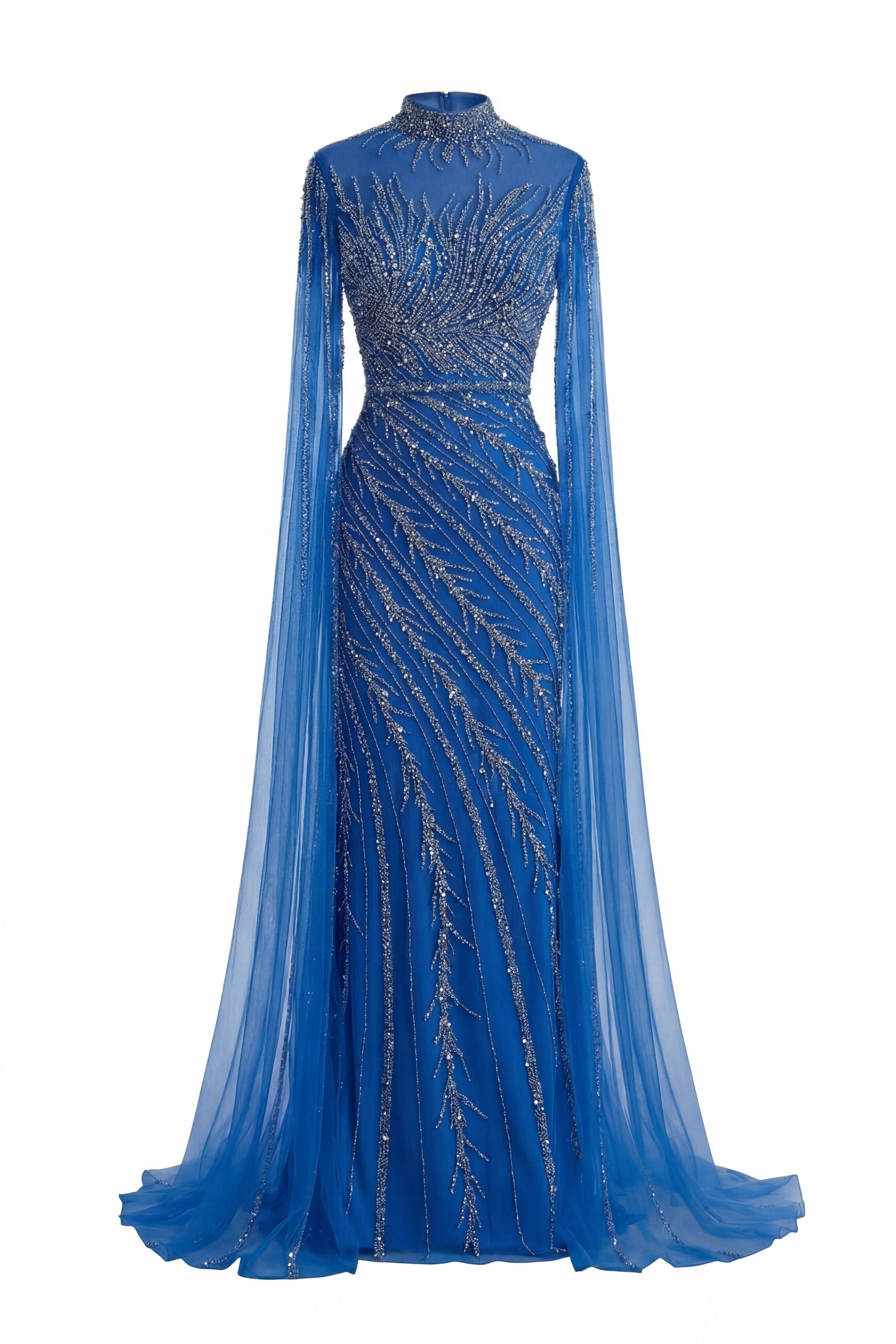 Lumière Embellished Long Sleeve Maxi Dress With Sheer Veil Sleeves - Blue