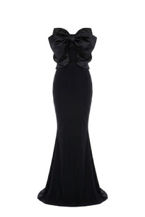 Lucette Off-Shoulder Mermaid Gown With Oversized Satin Bow And Cutout - Black