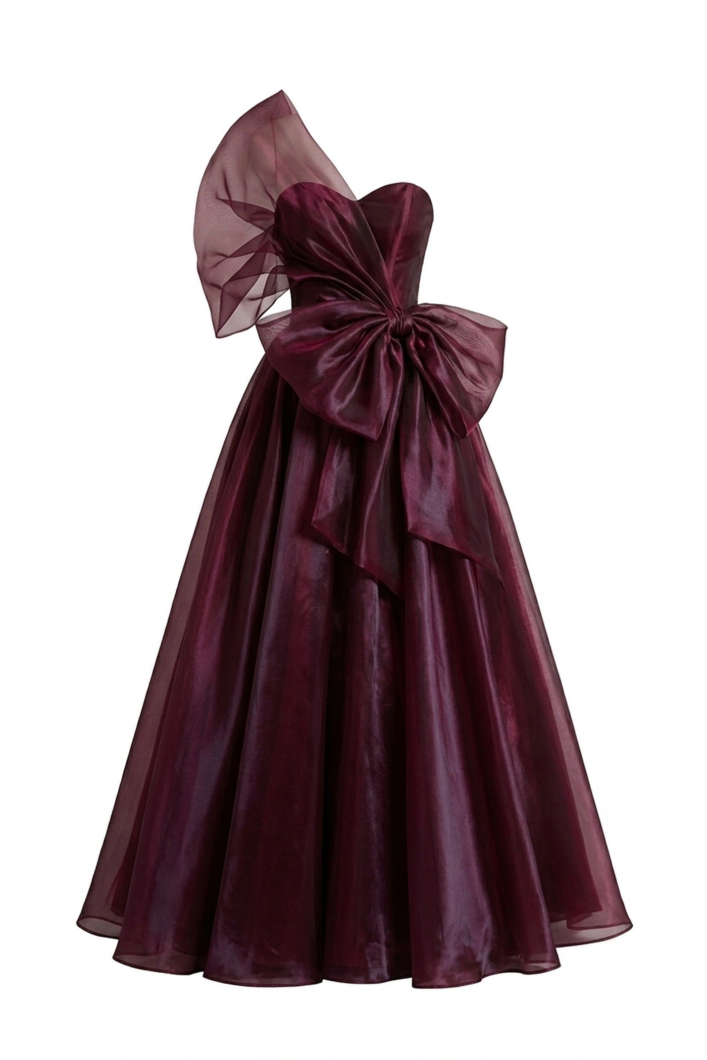 Hyacinthe Strapless Organza Ballgown With Oversized Side Bow - Wine