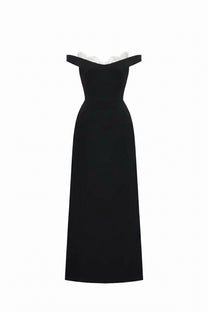 Doriane Off-Shoulder Maxi Dress With Short Sleeves And Column Skirt - Black