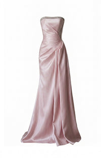 Rosalde Strapless Satin Gown With Crystal Trim And Diagonal Ruched Drape - Pink