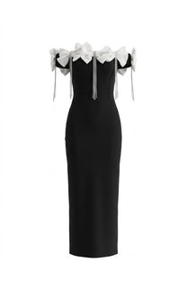 Célimène Off-Shoulder Dress With Bow Embellishments And Crystal Fringe - Black