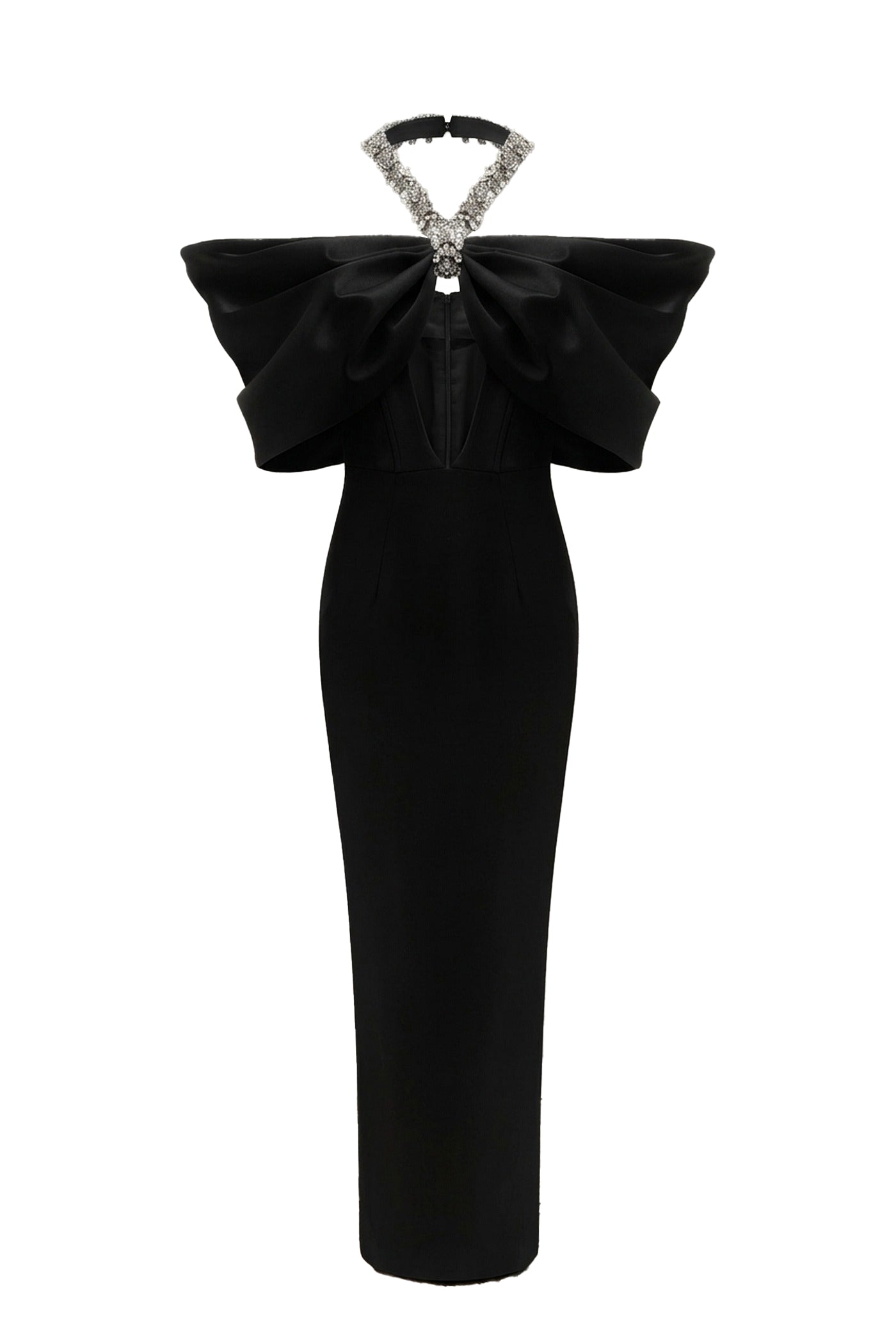 Viviane Off-Shoulder Draped Maxi Dress With Crystal Straps - Black