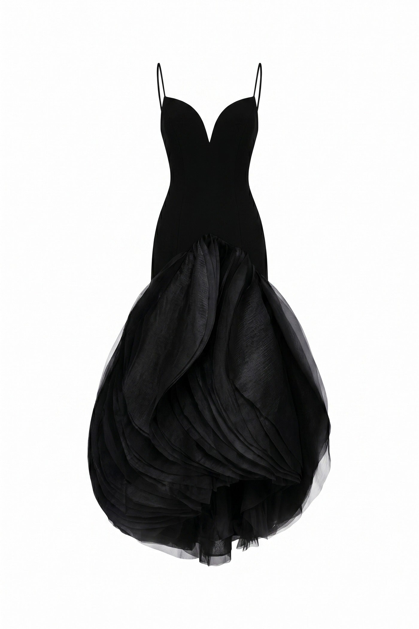 Gisèle Spaghetti-Strap Velvet Ballgown With Voluminous Tulle Skirt - Black