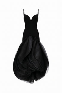 Gisèle Spaghetti-Strap Velvet Ballgown With Voluminous Tulle Skirt - Black