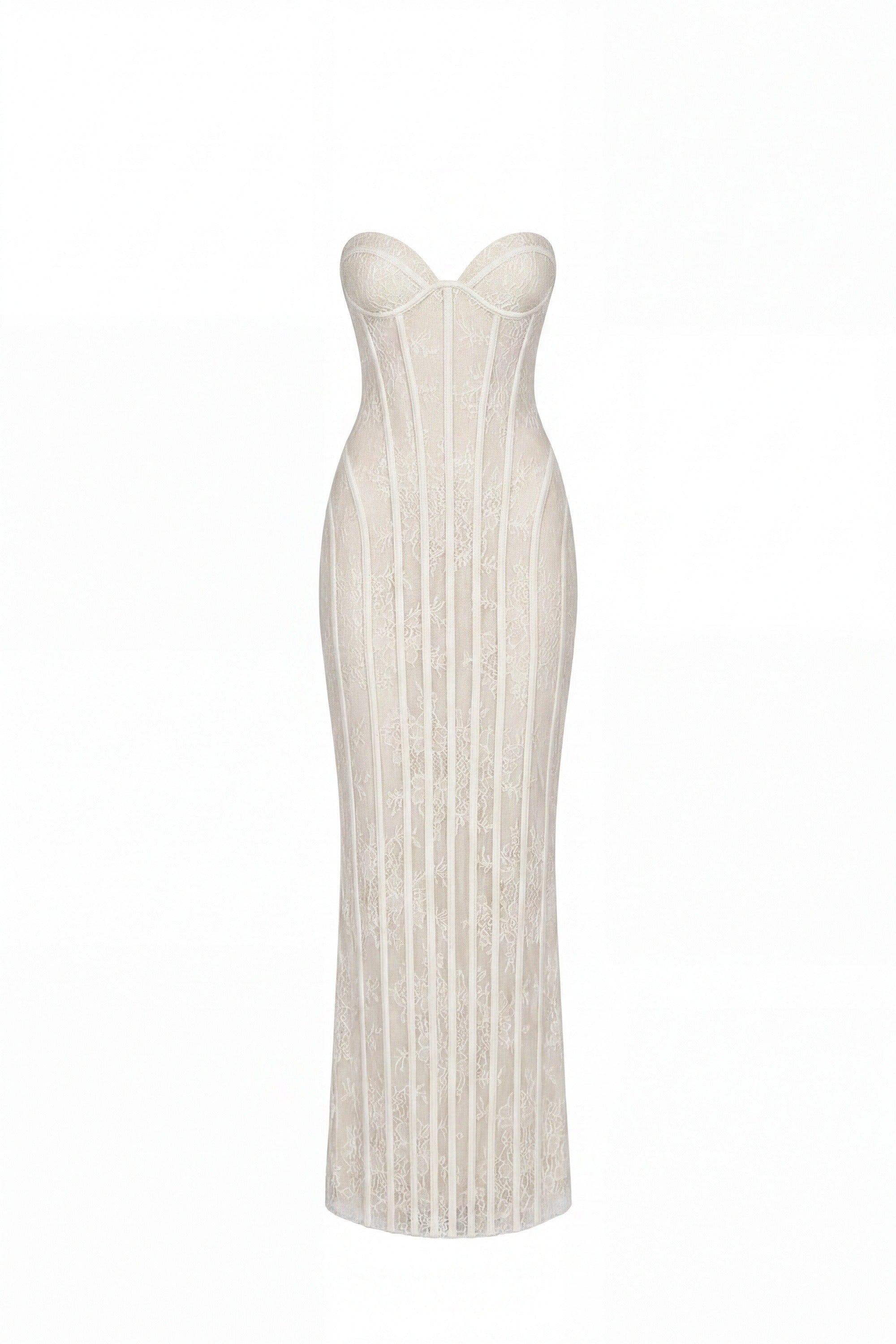 Célindre Strapless Lace Maxi Dress With Sweetheart Corset - Ivoire