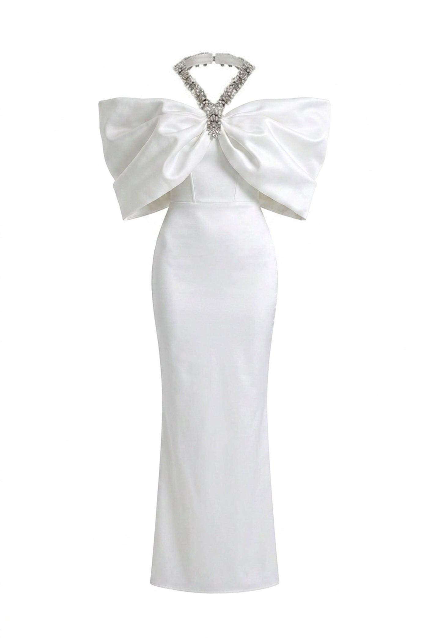 Viviane Off-Shoulder Draped Maxi Dress With Crystal Straps - White
