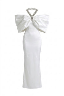 Viviane Off-Shoulder Draped Maxi Dress With Crystal Straps - White