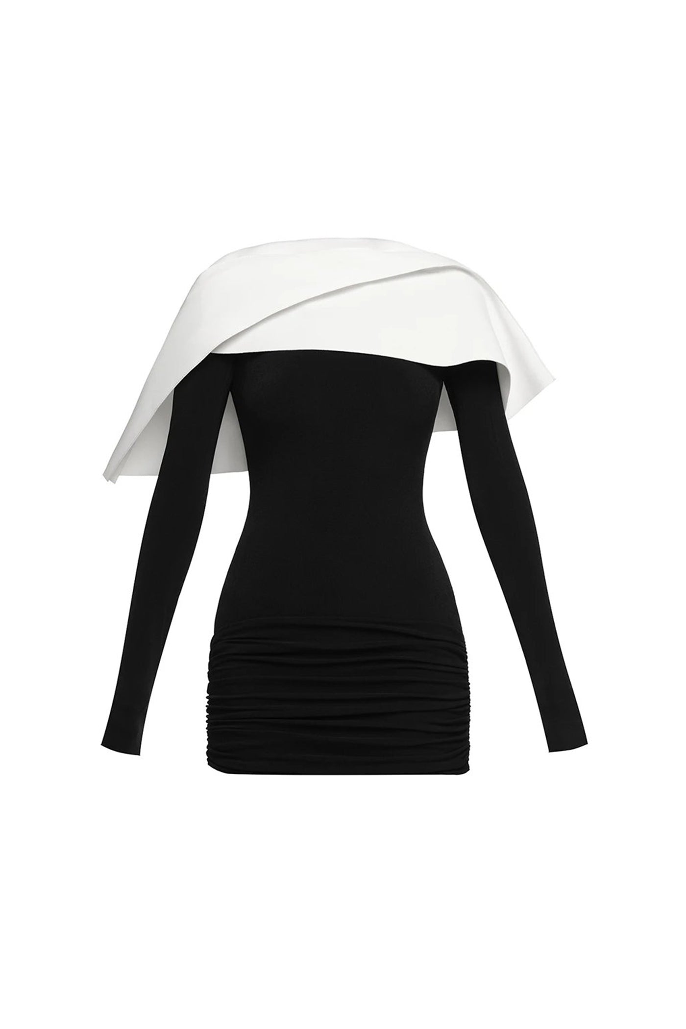 Avelyne Contrast Cape Top With Ruched Waist Detailing - Black/White