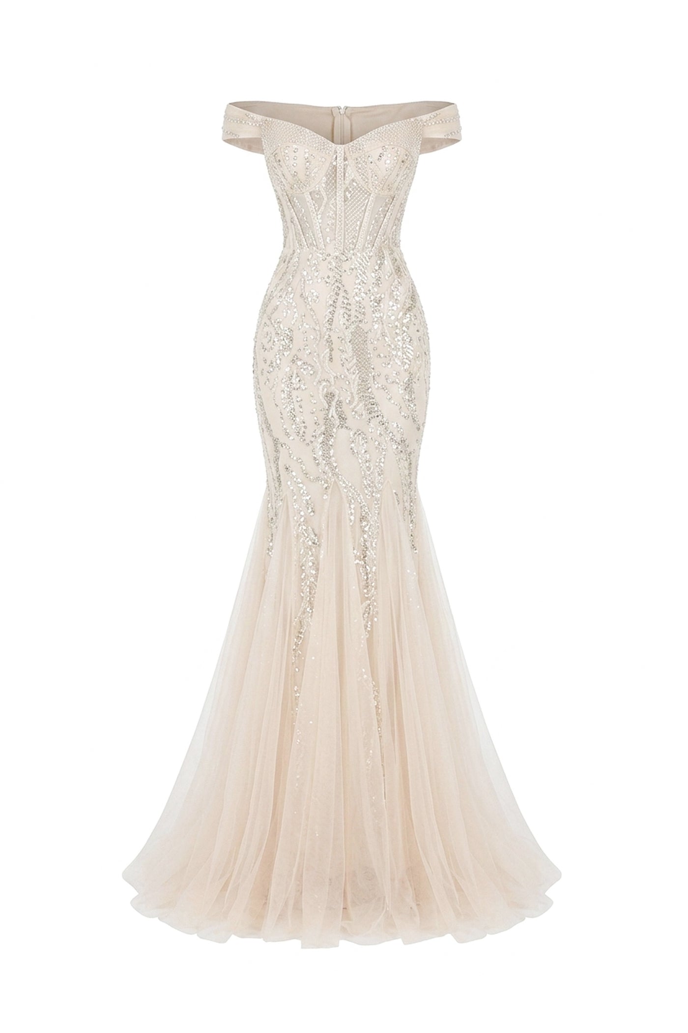 Auréliane Off-Shoulder Beaded Mermaid Gown With Scrollwork Embroidery - Ivoire