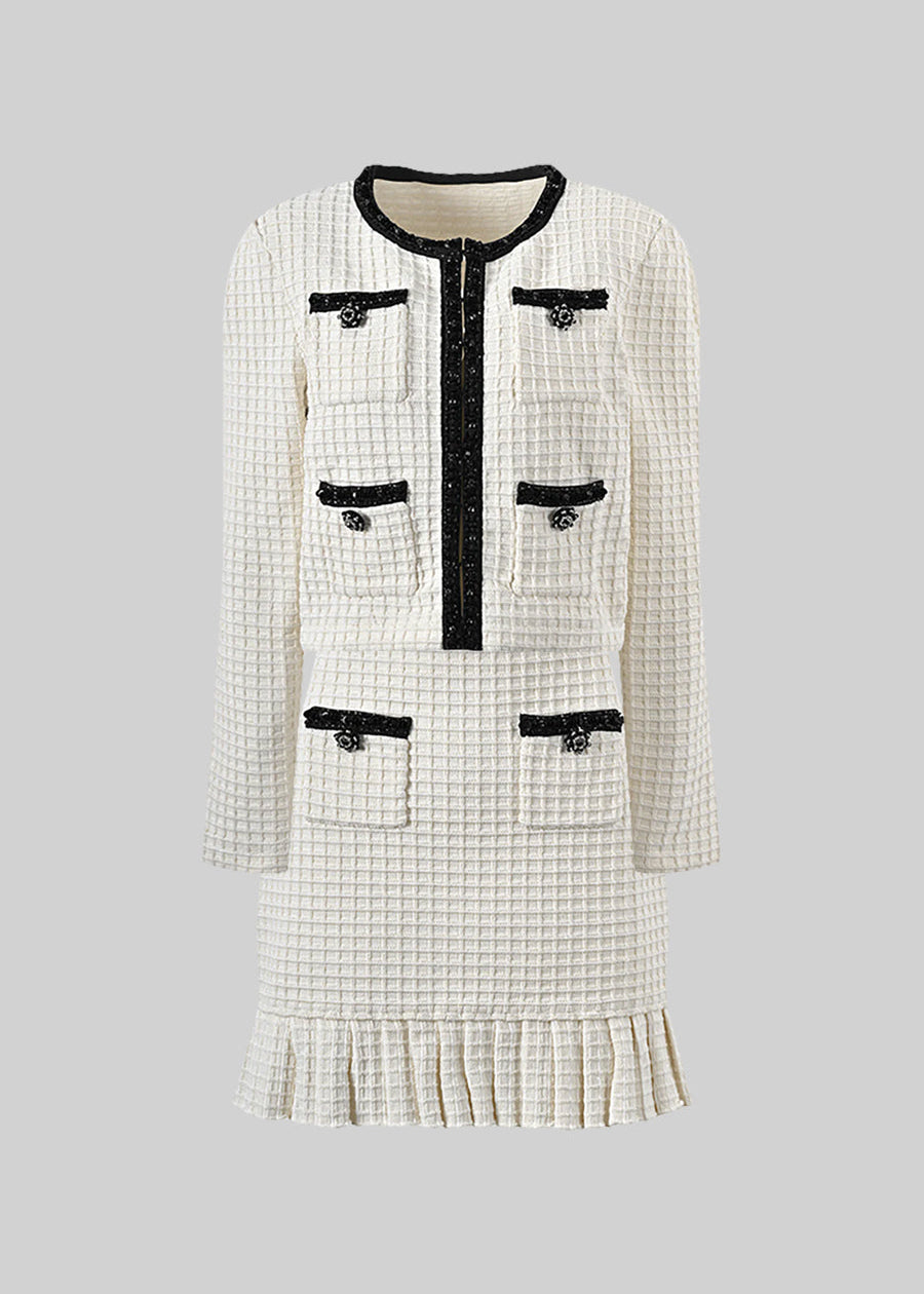 Textured Two-Piece Set With Black Accents - Ivoire