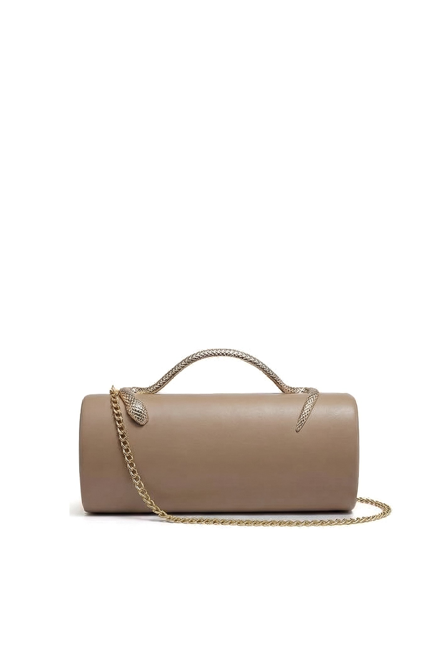 Maleïne Clutch Bag with Gold Chain and Snake Handle – Khaki