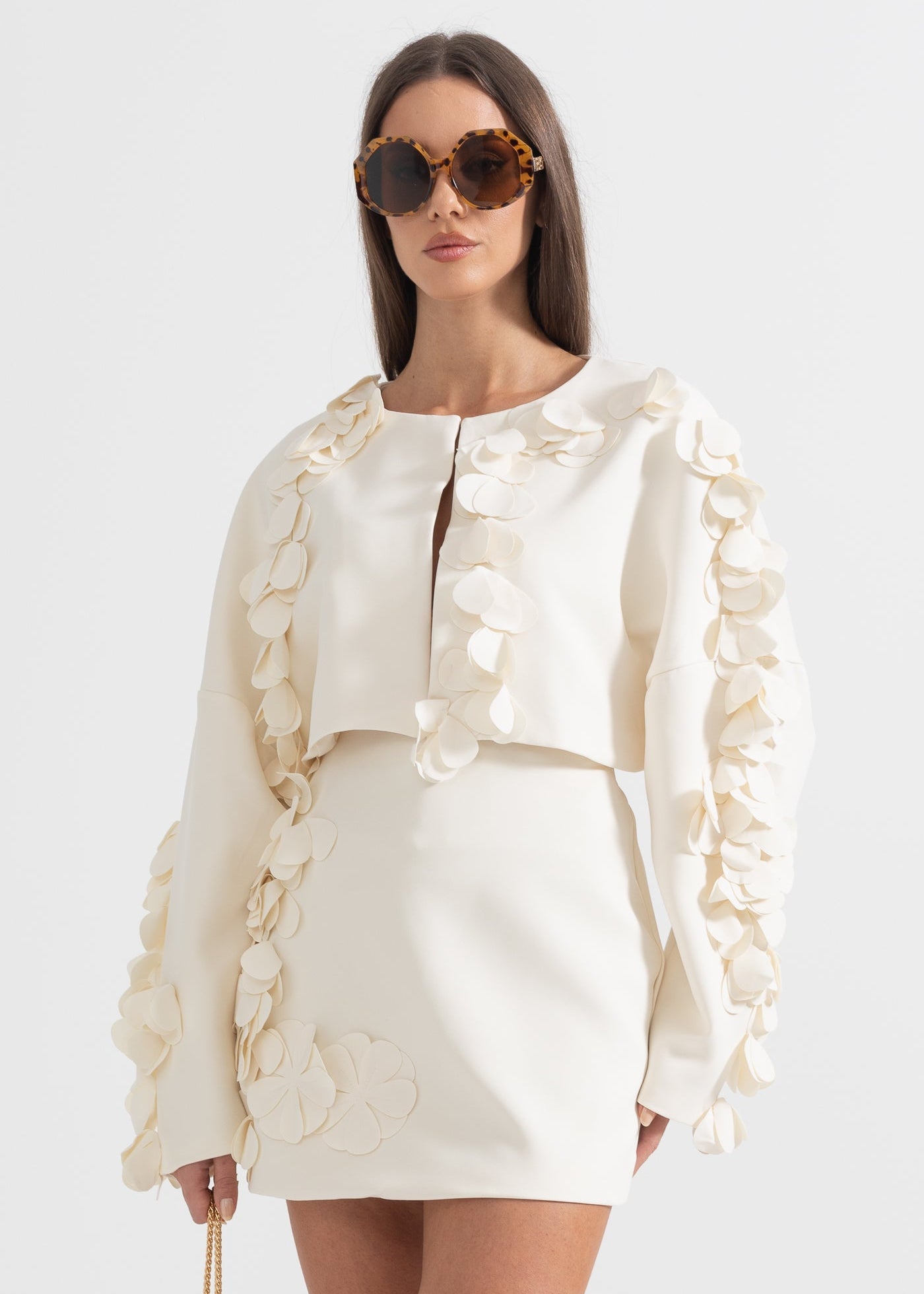 Two-Piece Set With Petal Adornments - Beige