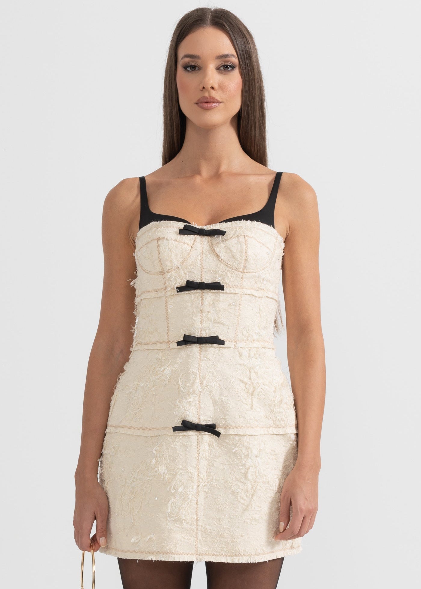 Mini Dress With Feather-Like Patterned Fabric - Ivoire
