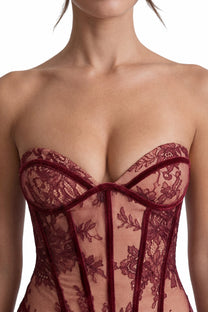 Célindre Strapless Lace Maxi Dress With Sweetheart Corset - Burgundy