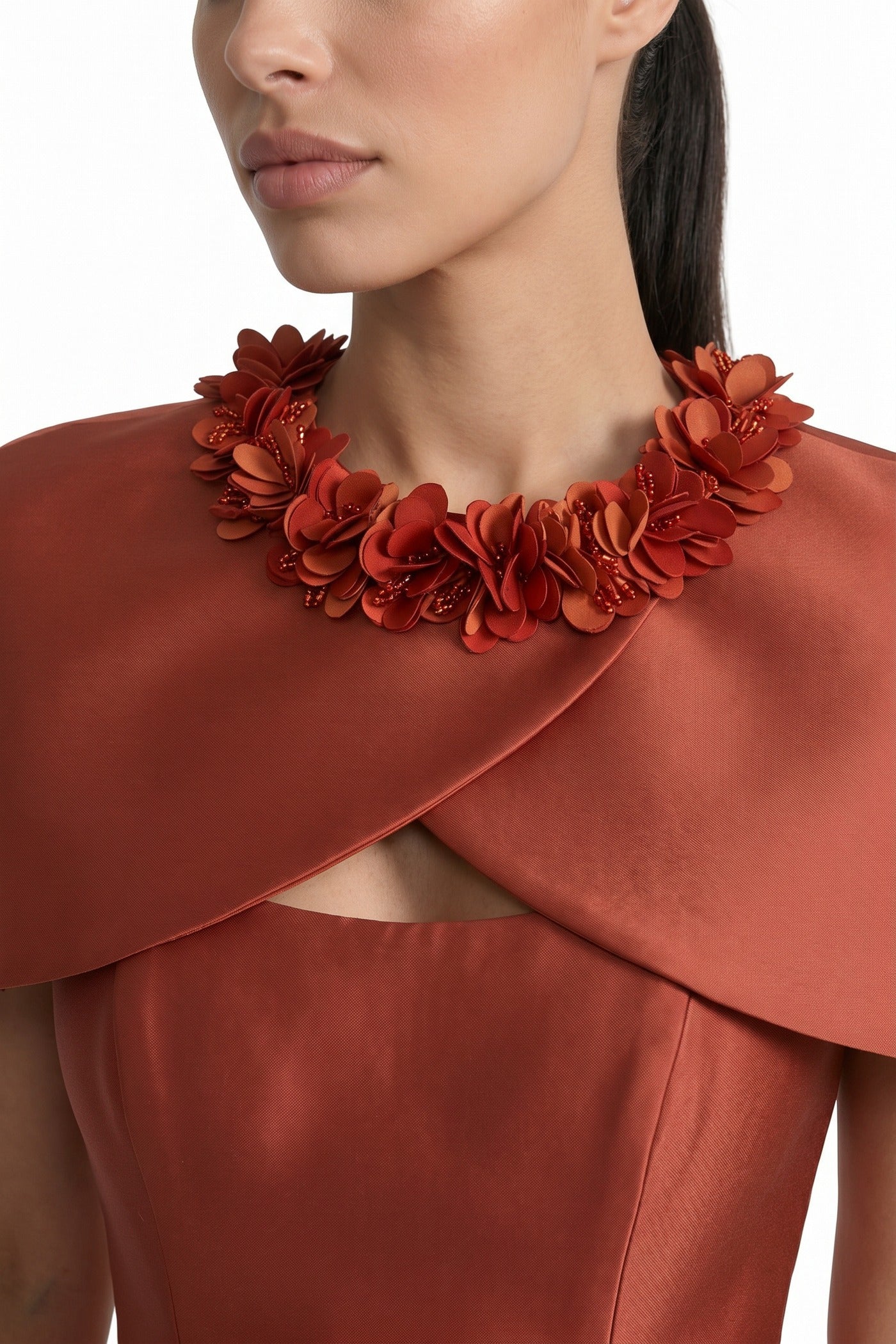 Théodore Fit-And-Flare Midi Dress With Cutout Neckline And Bow Detail - Red