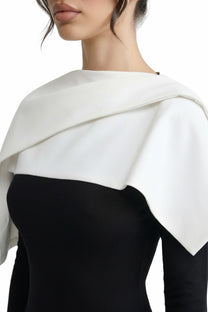 Avelyne Contrast Cape Top With Ruched Waist Detailing - Black/White