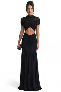 Odette gerafftes Twist-Front Maxikleid mit Cutout-Taille – Schwarz