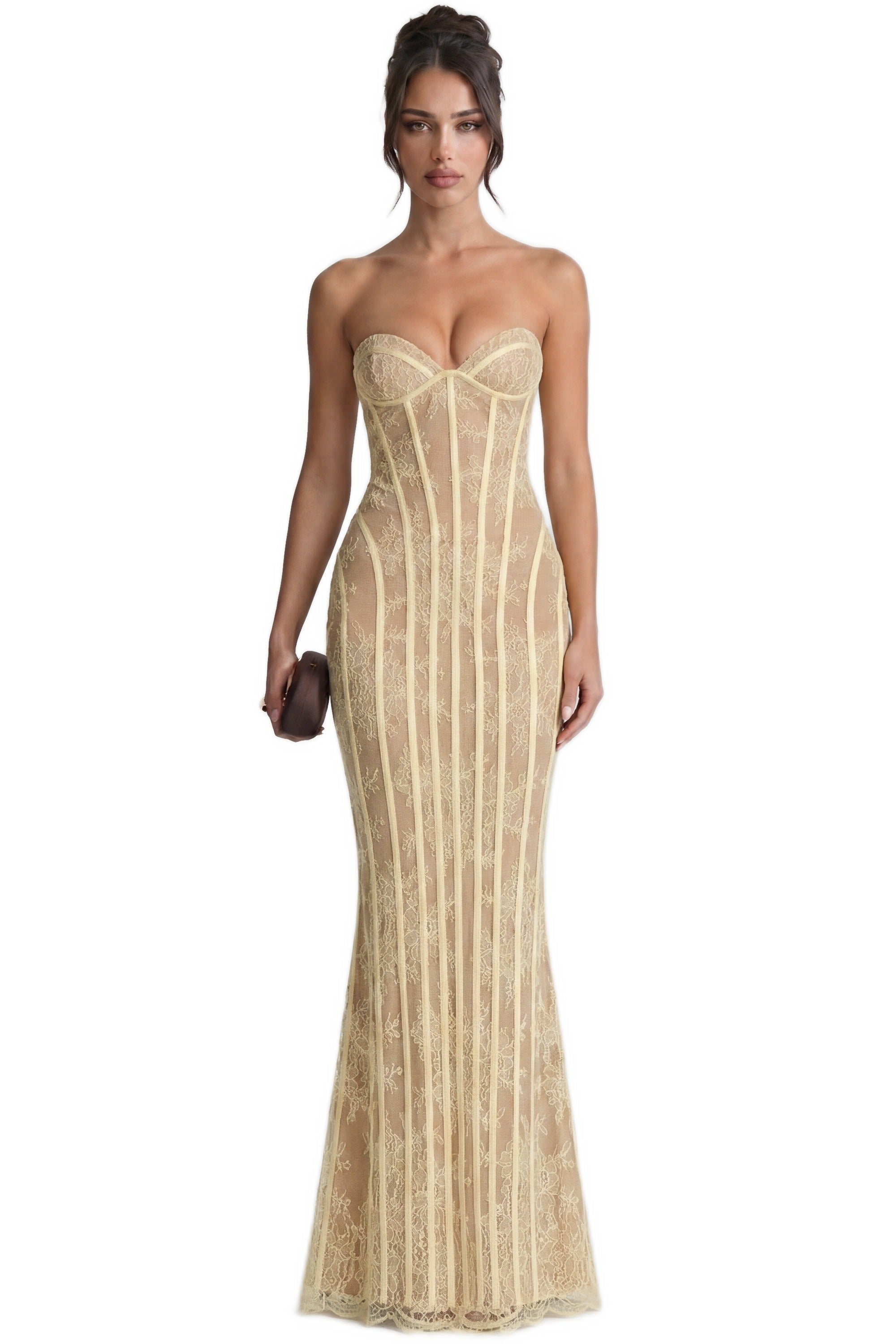 Célindre Strapless Lace Maxi Dress With Sweetheart Corset - Yellow