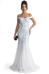 Auréliane Off-Shoulder Beaded Mermaid Gown With Scrollwork Embroidery - White