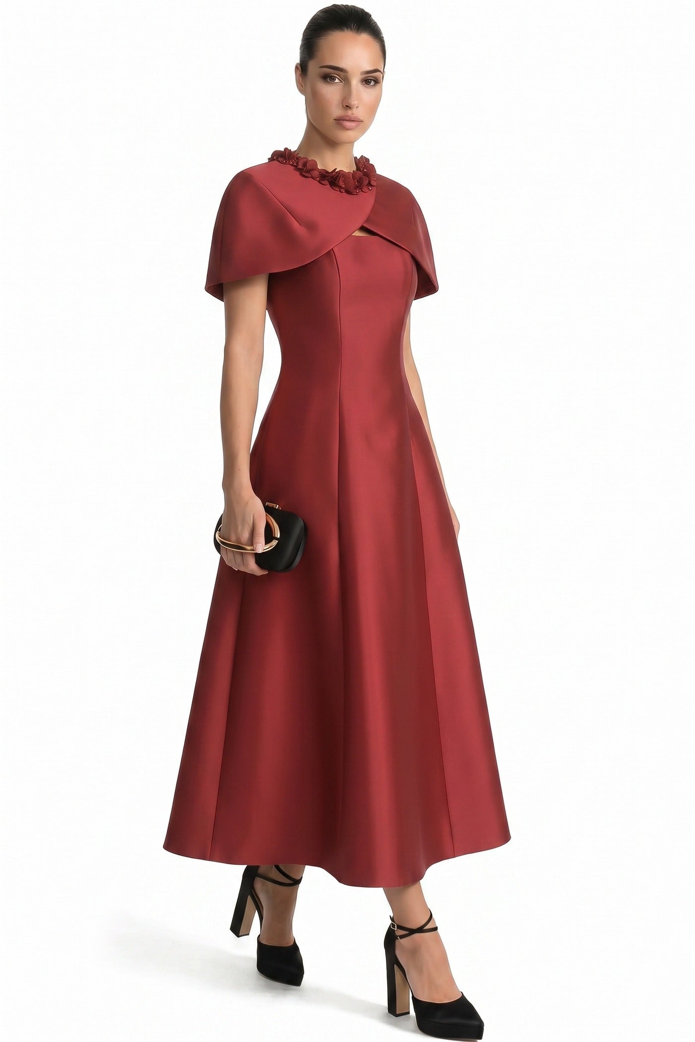 Théodore Fit-And-Flare Midi Dress With Cutout Neckline And Bow Detail - Red