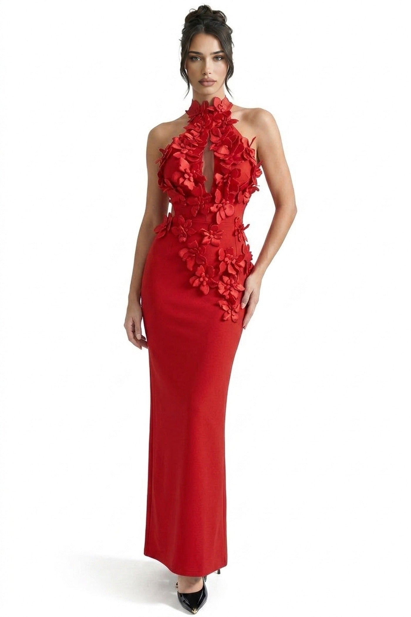 Priscille Halter Maxi Dress With 3D Floral Appliqué - Red