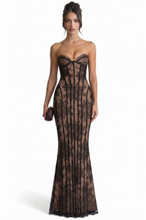 Célindre Strapless Lace Maxi Dress With Sweetheart Corset - Black