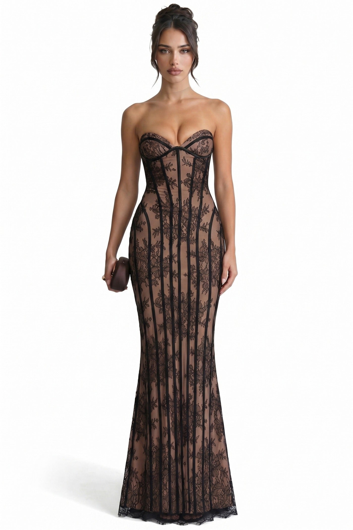 Célindre Strapless Lace Maxi Dress With Sweetheart Corset - Black