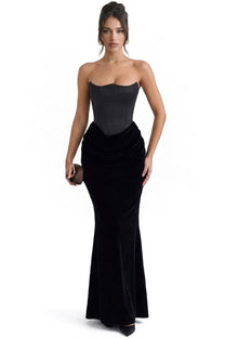 Isadora Strapless Corset Maxi Dress With Ruched Waist - Black