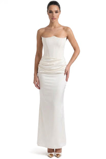 Isadora Strapless Corset Maxi Dress With Ruched Waist - White