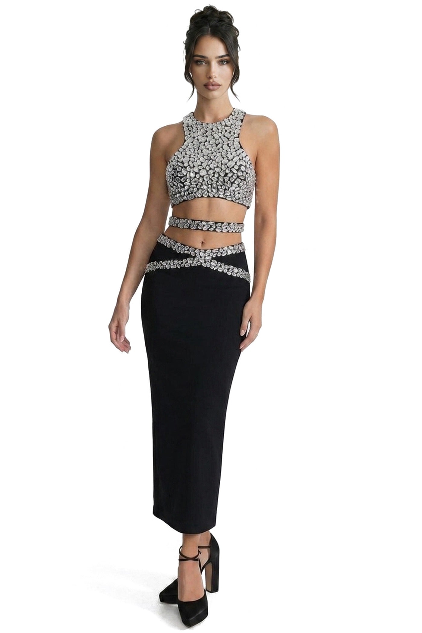 Cassandre Crystal-Embellished Co-Ord Set With Maxi Skirt - Black