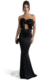 Lucette Off-Shoulder Mermaid Gown With Oversized Satin Bow And Cutout - Black