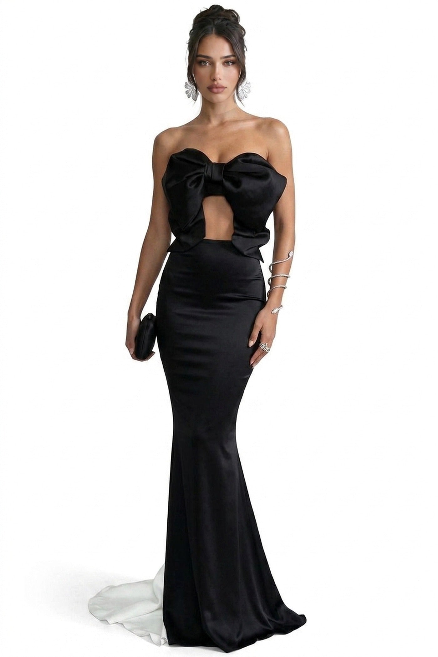 Lucette Off-Shoulder Mermaid Gown With Oversized Satin Bow And Cutout - Black