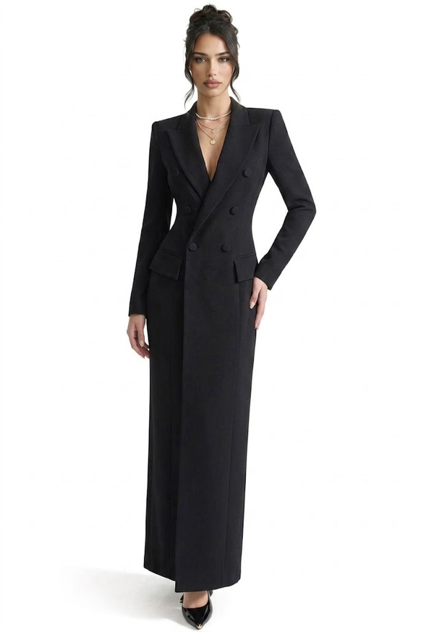 Constance Double-Breasted Long Tailored Coat - Black