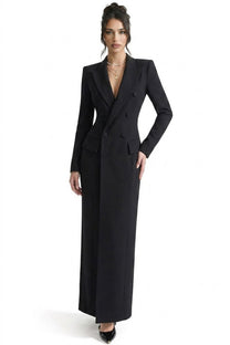 Constance Double-Breasted Long Tailored Coat - Black
