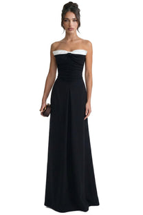 Clémence Strapless Column Gown With Contrast White Neckline Band - Black