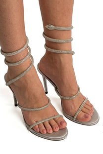 Ravenne Elegant High Heels With Snake Straps And Sparkling Embellishments - Silver