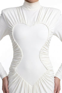 Reinette High-Neck Long-Sleeve Gown With Heart-Shaped Cutout Panel - White