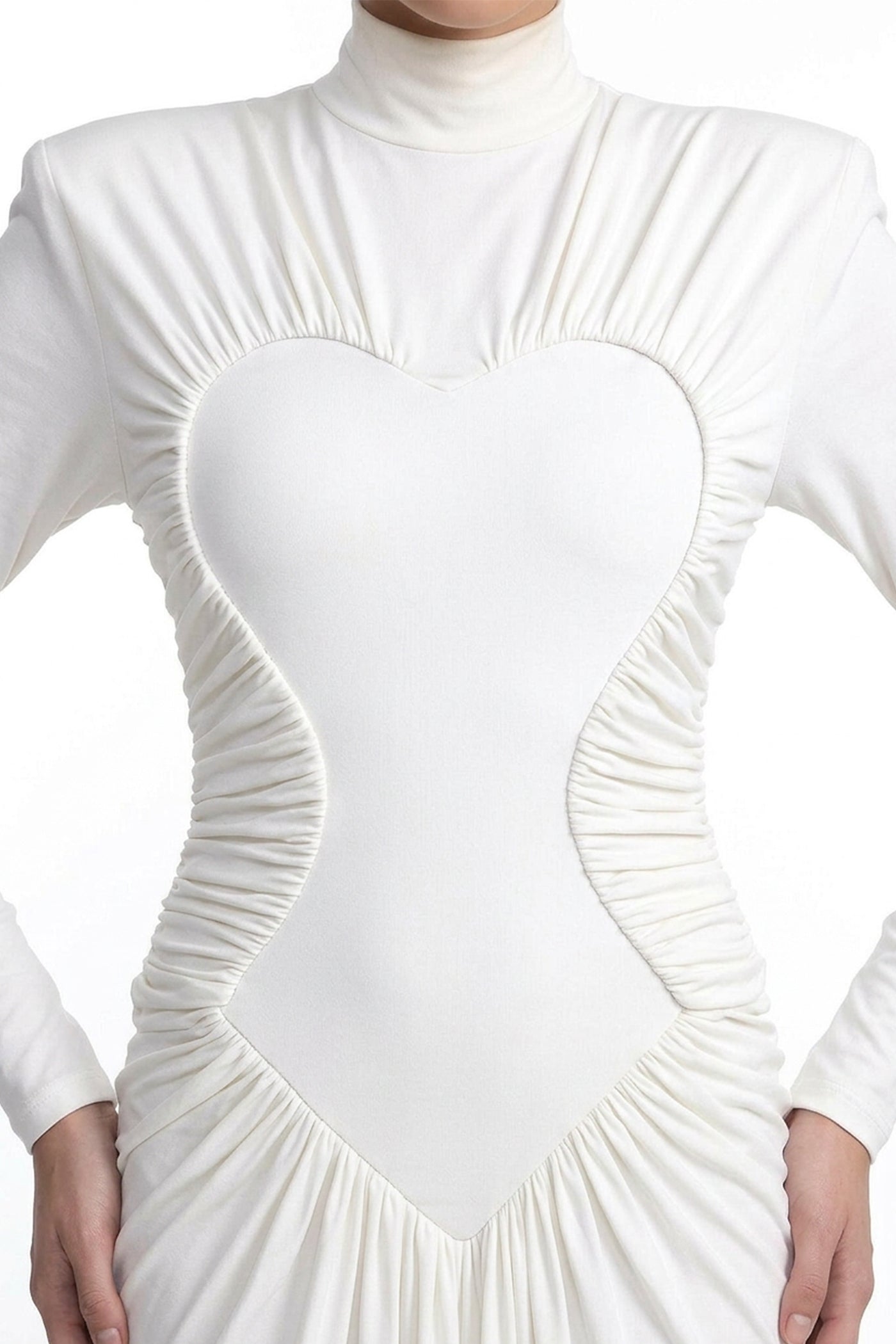 Reinette High-Neck Long-Sleeve Gown With Heart-Shaped Cutout Panel - White