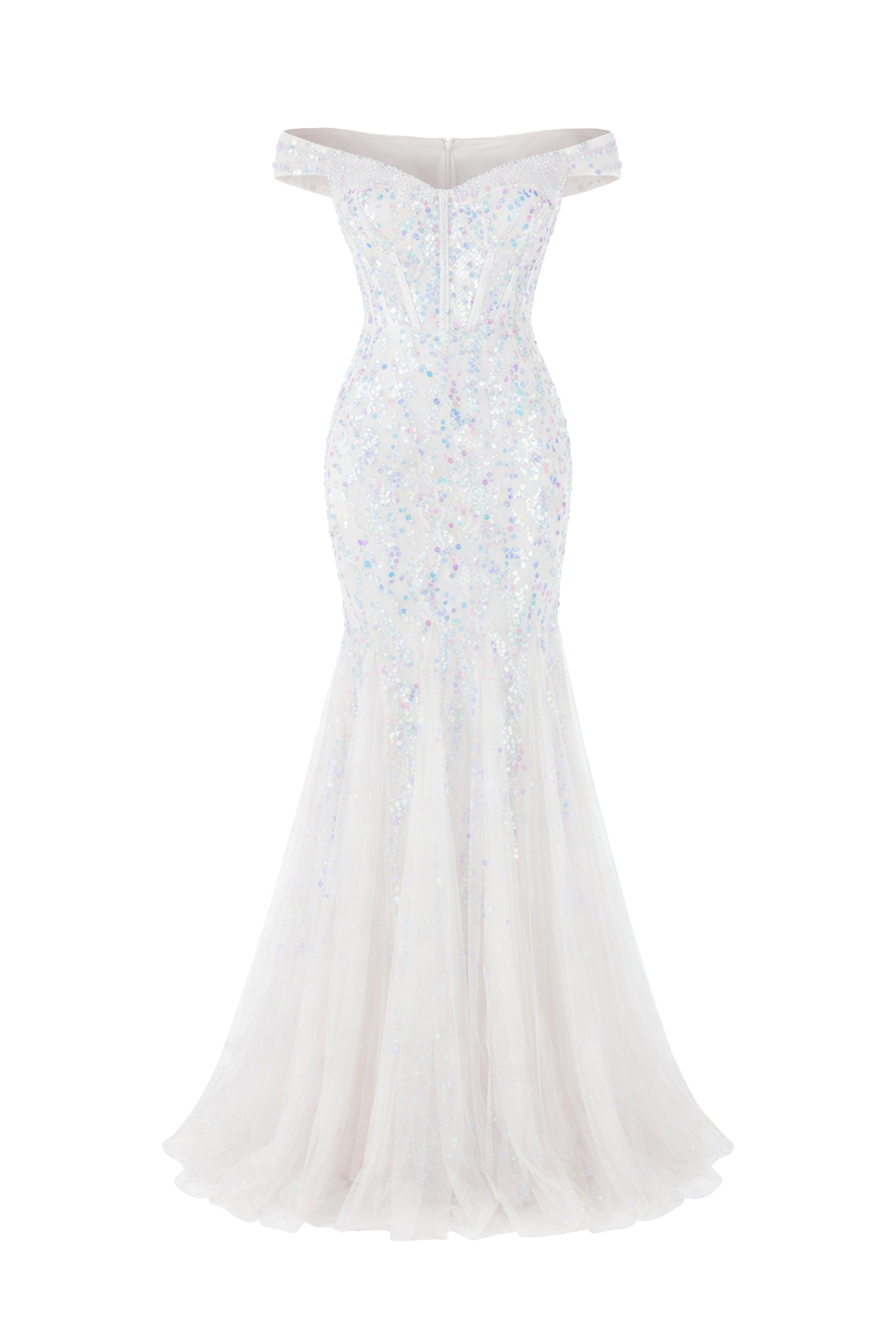 Auréliane Off-Shoulder Beaded Mermaid Gown With Scrollwork Embroidery - White
