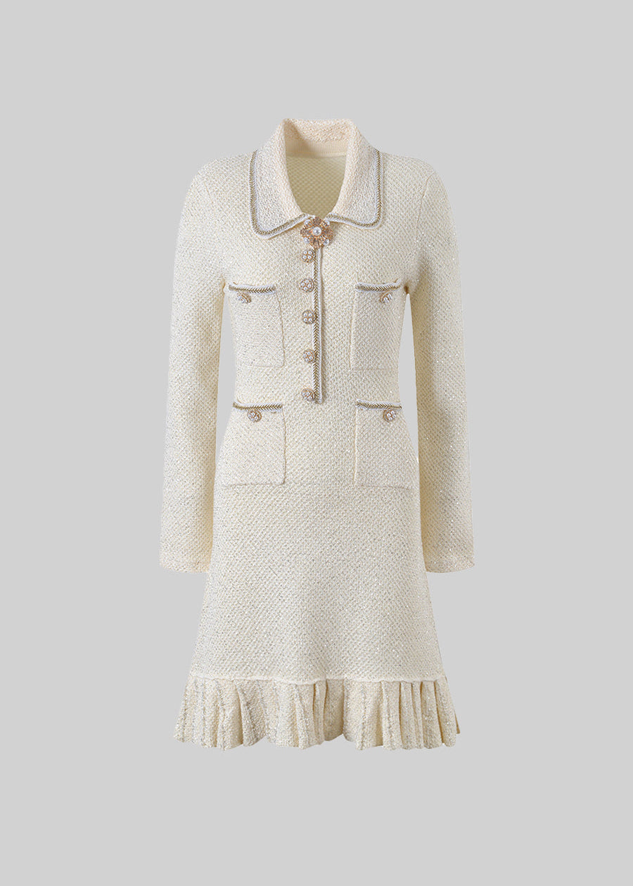 Knit textured dress - Ivoire